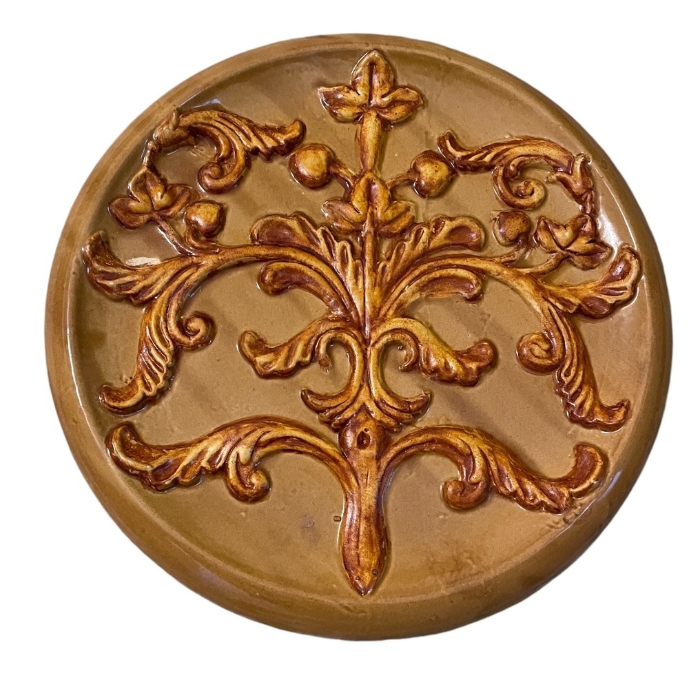 Set Of 2 Vintage 3D Medallion Ceramic Large Wall Hanging Decor Yellow Mustard‎
